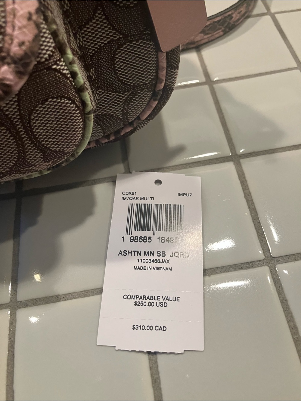 Coach Crossbody Bag in Signature Print with Green Snake-Print Accents - Picture 4 of 10